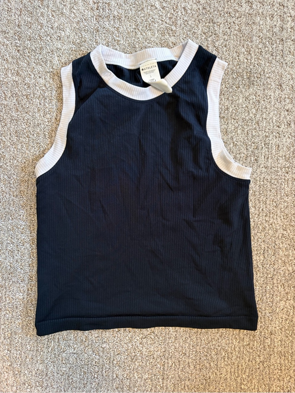 Athleta Black Ribbed Tank with Cream Trim
